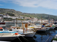 Boats docked at the island of Poros